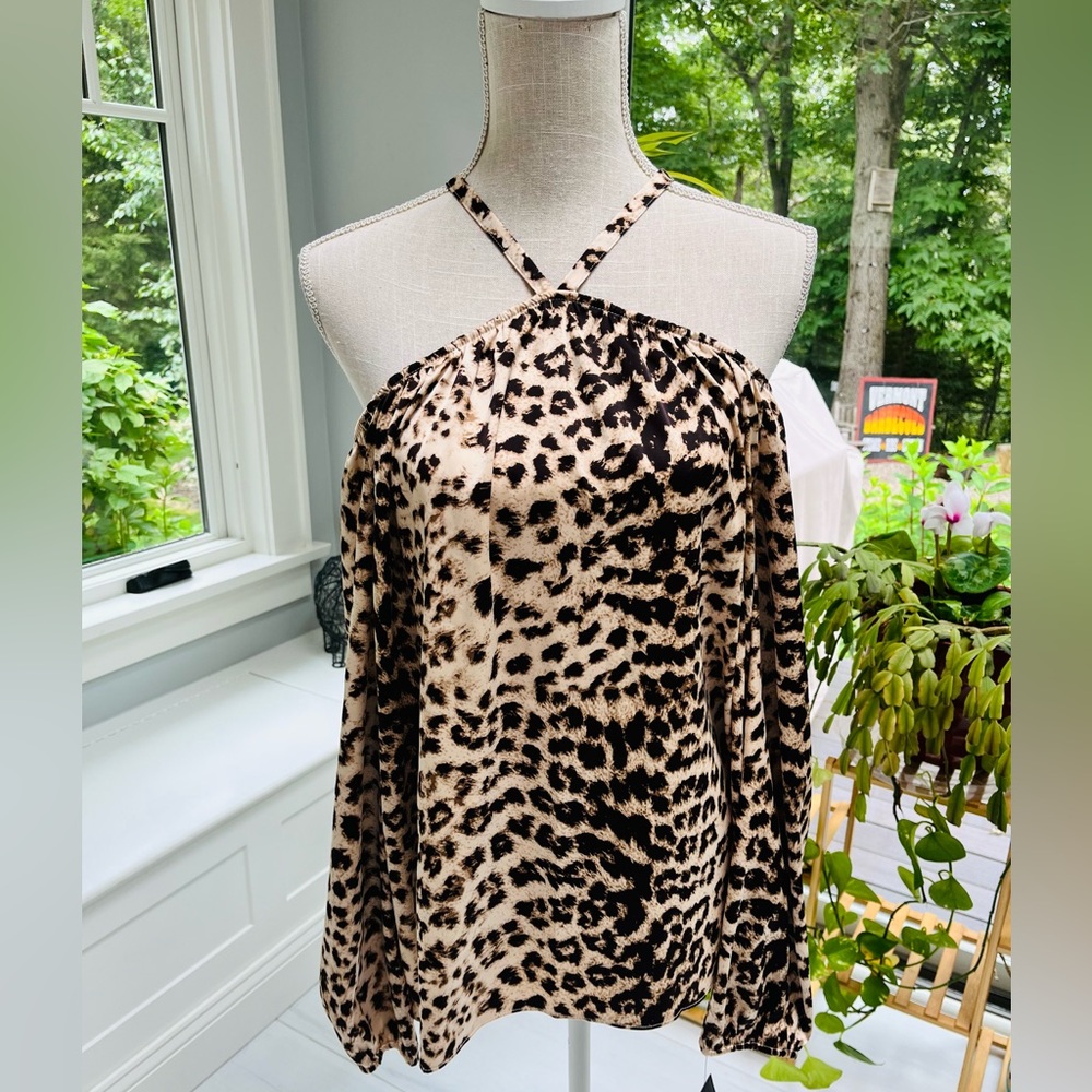 INC leopard convertible blouse